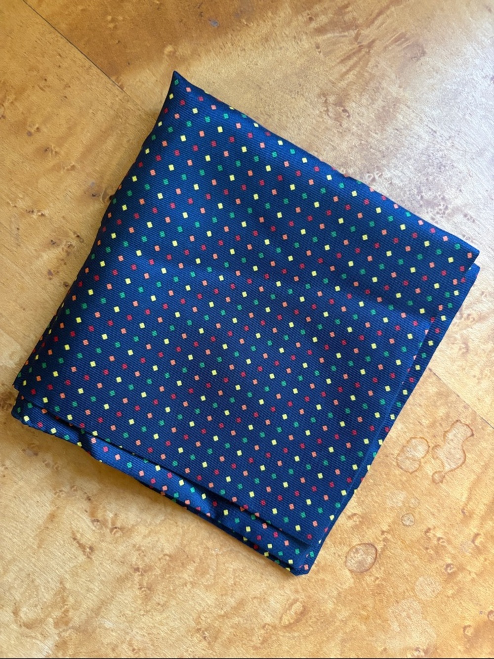 Navy Pocket Square with Red and Green Micro Dots